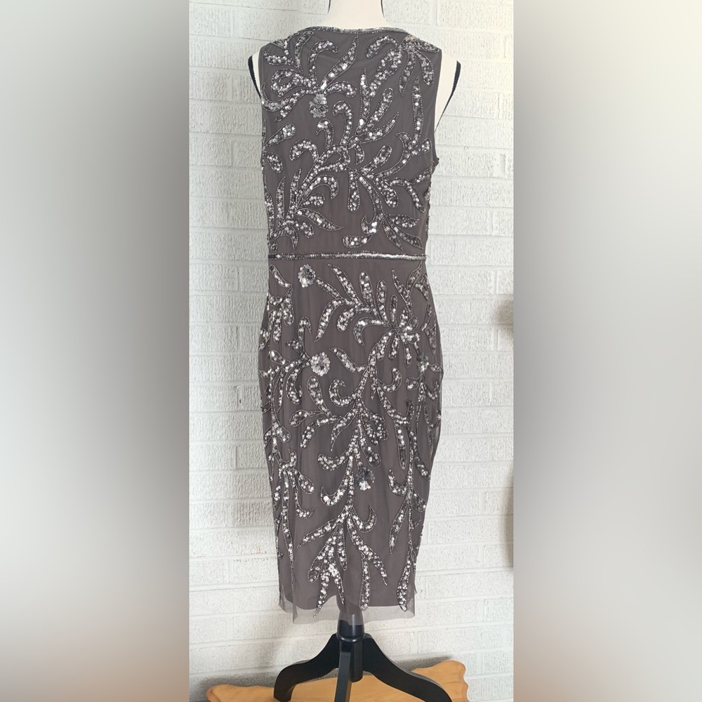 Adrianna Papell Women's Size 14 Taupe Dress Formal Hand Beaded Knee Length - Picture 2 of 16